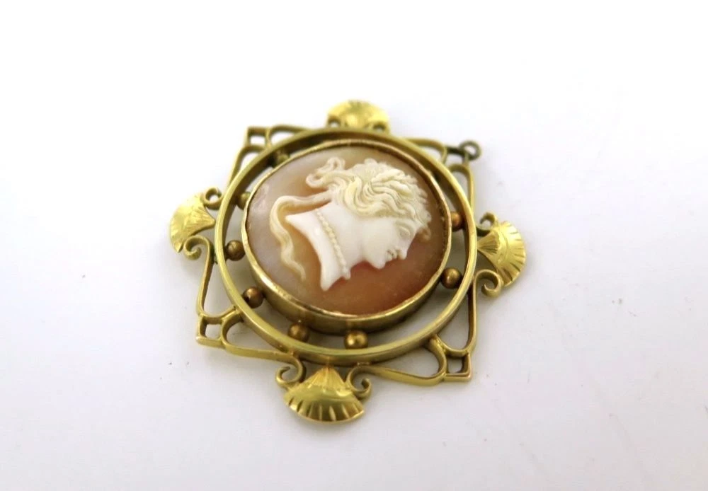 SUPERB 15CT GOLD AUSTRALIAN LATE 1800 EARLY 1900s CARIS JEWELLERS CAMEO BROOCH