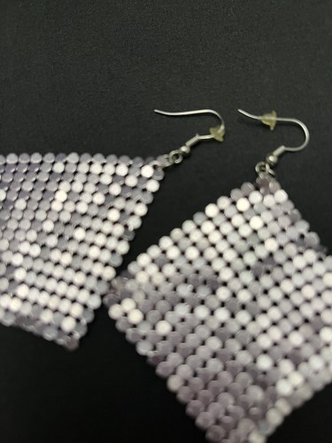 Vintage Disco Style 90s Lavender Tone Metal Mesh Panel Earrings - Picture 2 of 7