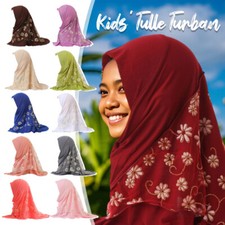 Kids' Tulle Turban Adjustable Hijab Floral Lace Caps for Muslim Toddlers Girls