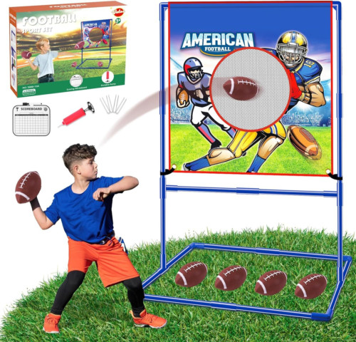 VATOS Football Toss Target Games with 4 Inflatable Footballs - Indoor Blue