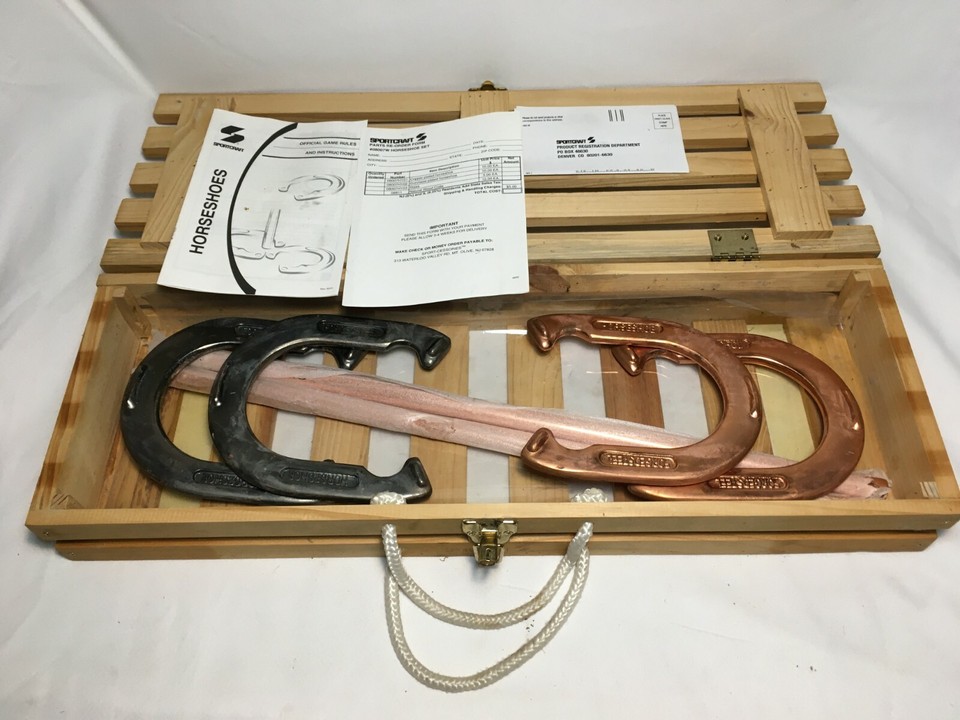 Sportcraft Copper Plated & Gun Metal Horseshoe Set w/Copper Stakes