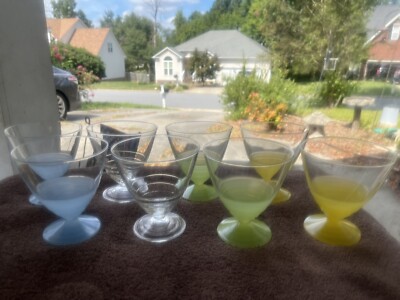 8 Piece Luminarc Sundae Dishes - Clear&Pastel Coolers Vintage. Beautiful Set! A4