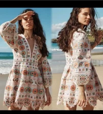 NWT $1,350 Zimmermann Brighton Plunge Embroidered Floral Mini Dress Size 0