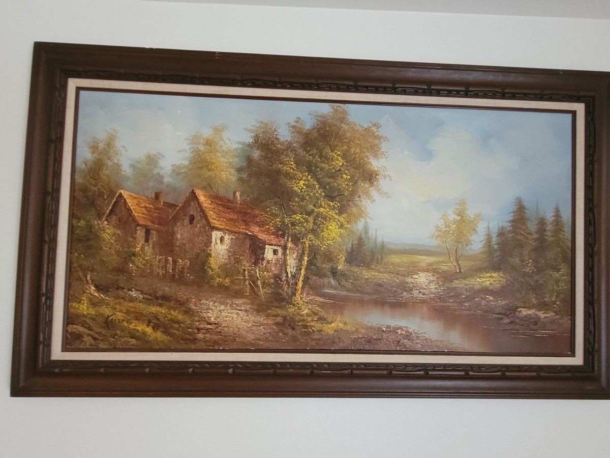 KAISER SIGNED Original OIL PAINTING vintage MCM ANTIQUE wood