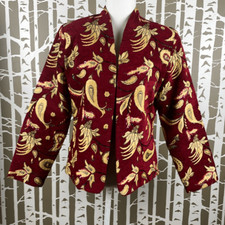 Bob Mackie Vintage Paisley Floral Tapestry Collarless Embellished Blazer
