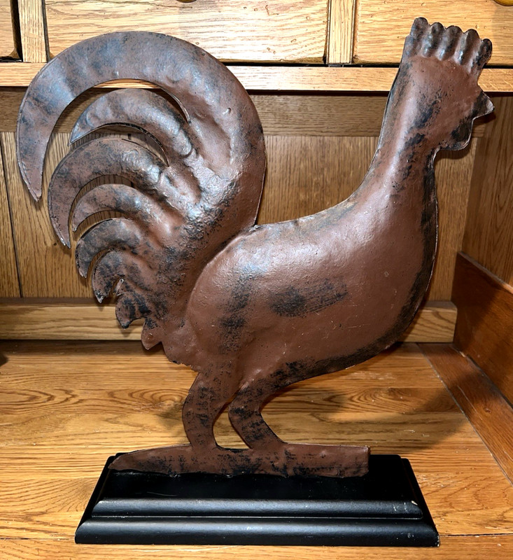Farmhouse Chicken Dark Red & Black Metal  16" x 14”  3D Sign on stand