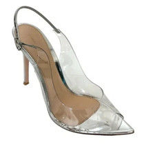 GIANVITO ROSSI Leather PVCSilver Pumps Heels Sandals Peep Toe Ankle Strap Sz 39