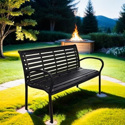 WPC Steel Patio Bench 45.7in Outdoor Garden Yard Porch Furniture Ergonomic