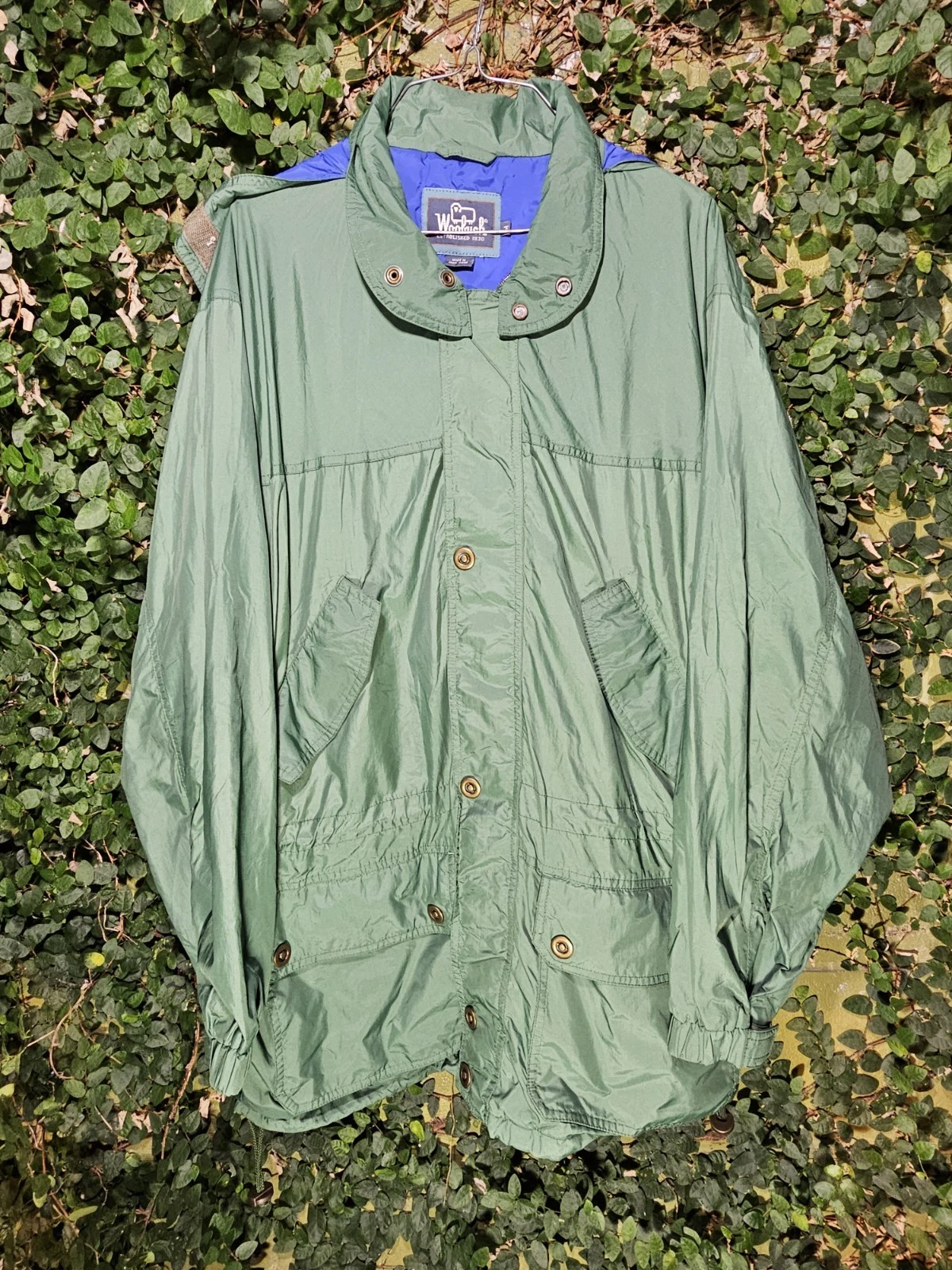 Vintage 80s Woolrich Green Ultrex Nylon Windbreaker Jacket Sz M Hong Kong