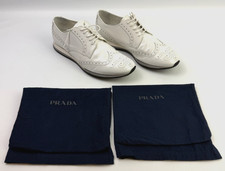 Prada White Lace Up Wingtip Oxfords 2EE113 Men's Size 8 w/ Dust Bag