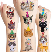 96 PCS Funny Cat Pre-Cut Temporary Tattoos Sticker Pet Animal Cats Themed Birthd