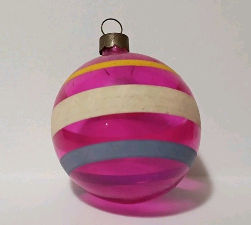 Palline albero di Natale vintage Brite lucido epoca seconda guerra mondiale non argentate righe pink ornamento - Foto 4 di 6