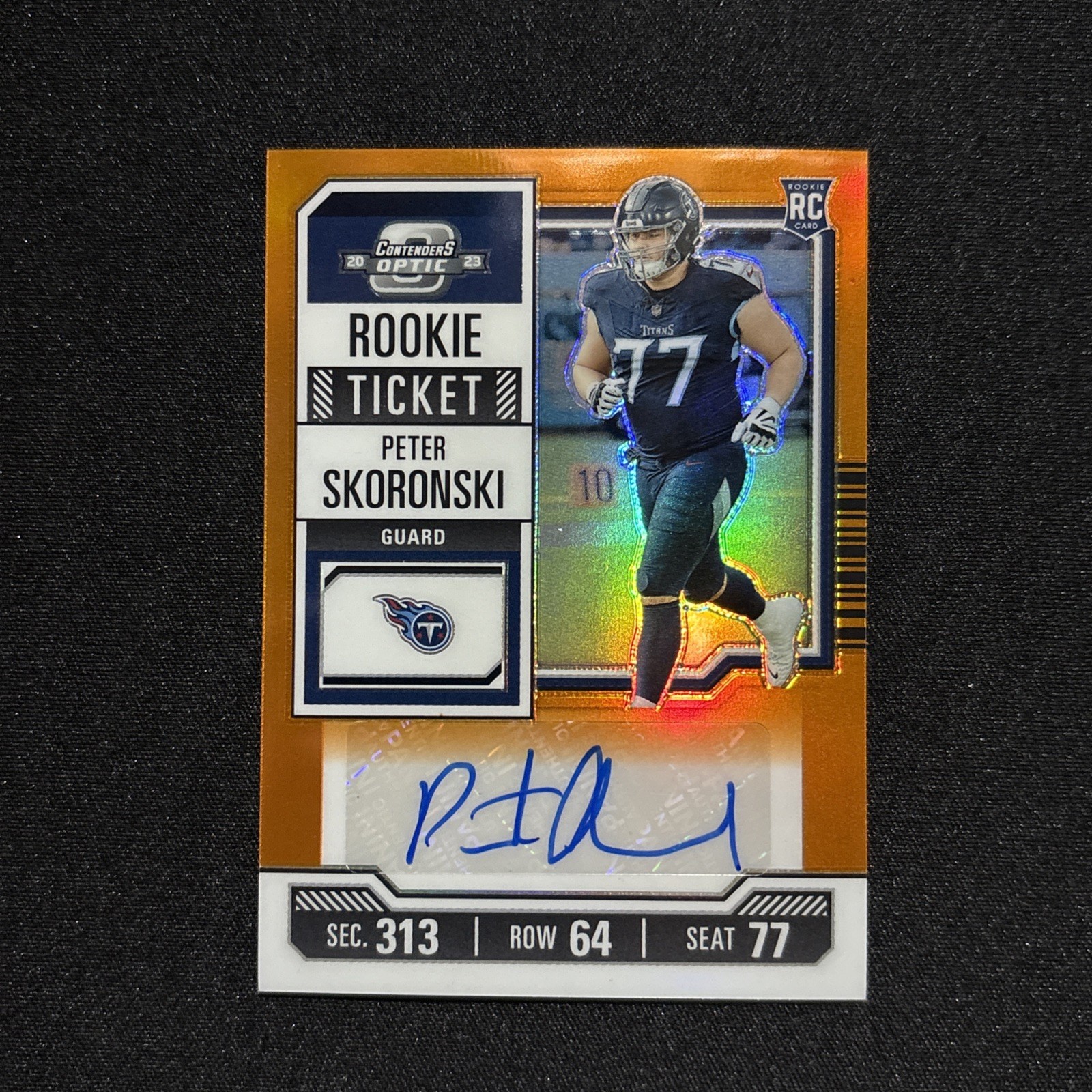 2023 Contenders Optic - Rookie Ticket Autograph Peter Skoronski Orange Prizm /50