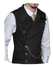 Mens Suit Suede Double Breasted Vest Classic Groomsmen Wedding Large Black