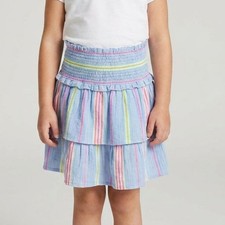 Vinyard Vines Kids Girls Blue Beachy Stripe Smocked Tiered Skirt Size XS