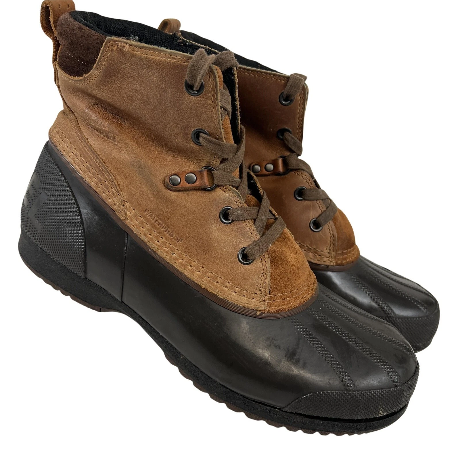 Sorel Snow Boots Mens Size 10 Brown Leather Waterproof Duck Lined NM2101-286