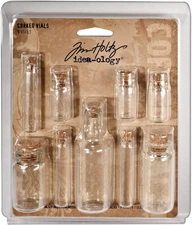 Corked Vials by , 9 Glass Bottles, Various Sizes, Clear, TH92899