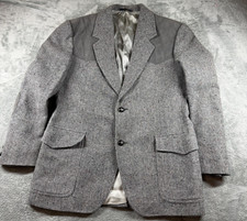 Pendleton Western Wool Blazer Mens 42 Gray Leather Yoke Sport Coat USA