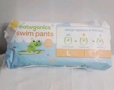 Babyganics Color Changing Disposable Swim Pants, size  L 32lbs+ Sunscreen Remind