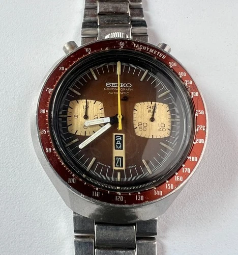 SEIKO 6138-0040 Automatic Chronograph Watch Vintage Mens BULLHEAD Brown Dial