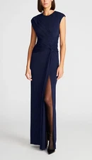 Halston Giovanna Gown In Matte Jersey Navy Maxi Dress Women Size 6 A001291