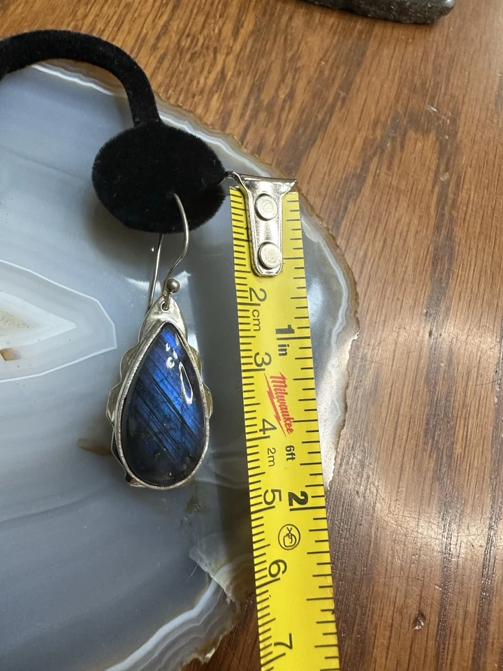 Brincos de prata esterlina 925 azul profundo com gota de labradorita acima de 15 gramas - Imagem 4 de 4