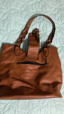 Sam & Hadley Large Brown Tote Bag Zip Closure Detachable Strap Lined Pockets