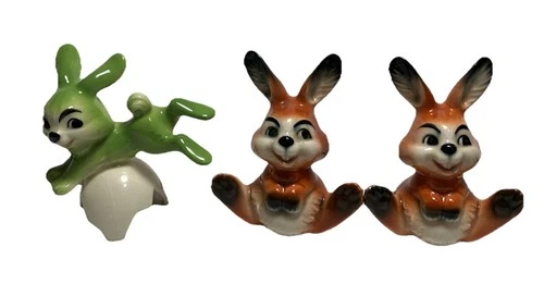 Vintage Goebel West Germany Easter Bunny Rabbits Lot of 3~GREEN & ORANGE~RARE