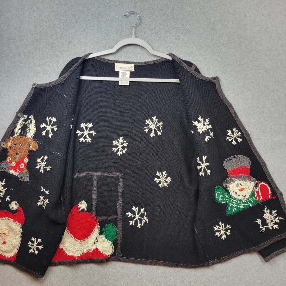 Vintage Mandal Bay Cardgan Womens XL Black Knit Santa Snowman Holiday Sweater - Image 2 of 4
