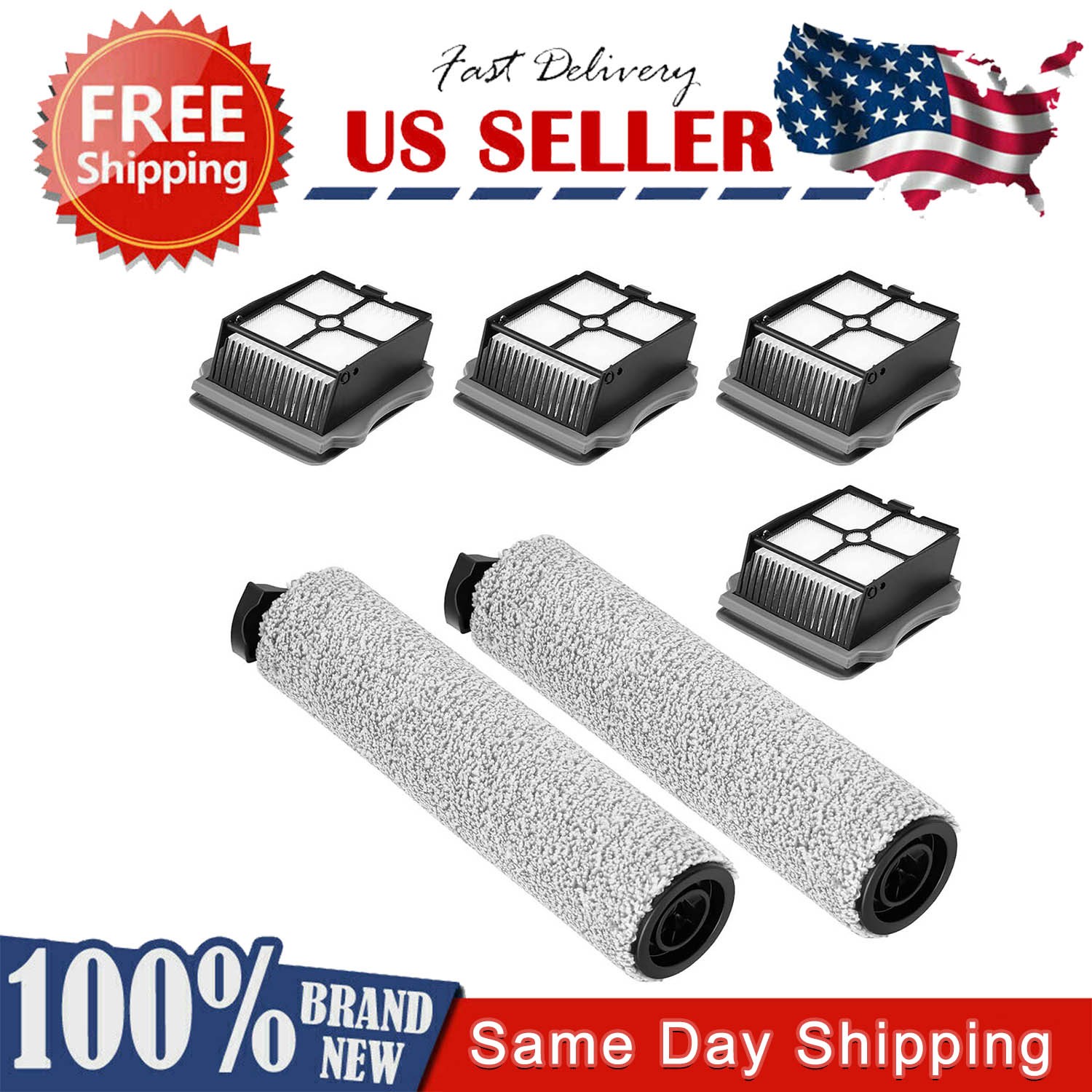 4 Filter and 2 Roller Brush part for Tineco iFloor 3/ Floor One S3/iFloor 2