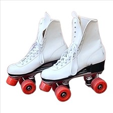 Vintage Roller Derby Roller Skates Size 7 Urethane Wheels 28, White Red 1970's