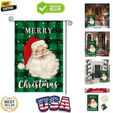 Merry Christmas Santa Claus Garden Flag 12 x 18 Inch Double Sided, Green Wate...