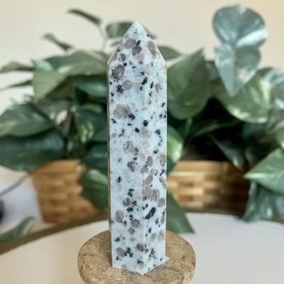 Lotus Kiwi Sesame Jasper Tower Carved Point Wand Generator Crystals Reiki 3.4''