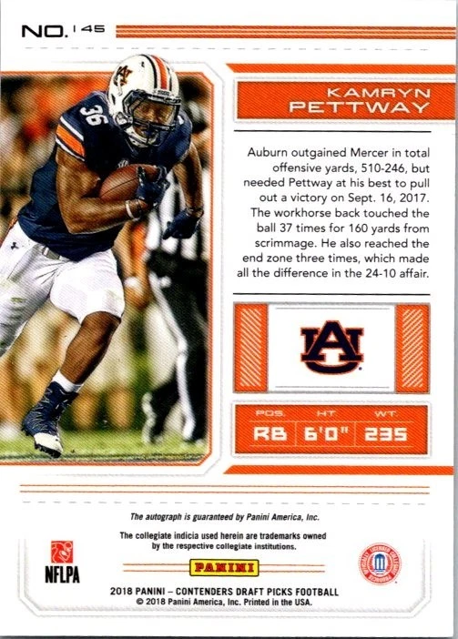 2018 Panini Contenders Draft Picks #145 Kamryn Pettway Rookie Auto Draft Ticket - Image 2 of 2