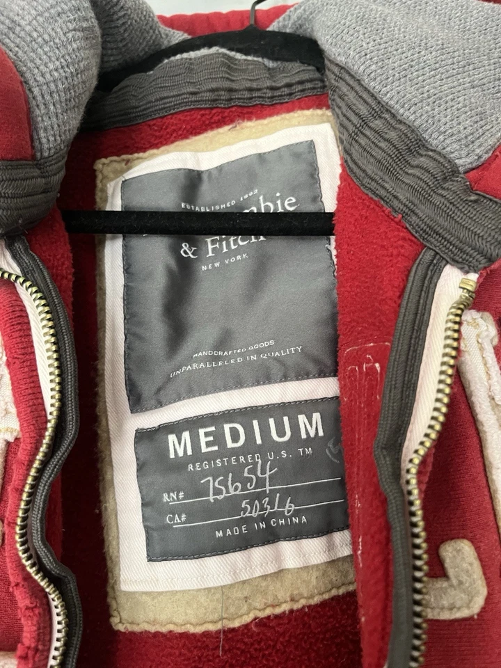 Abercrombie & Fitch Distressed Red Zip Up Hoodie Heavy Weight Size Medium - Image 2 of 4