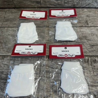 Vintage Fibre Craft Doll Socks White No 3131 Lot of 4 Pairs NOS
