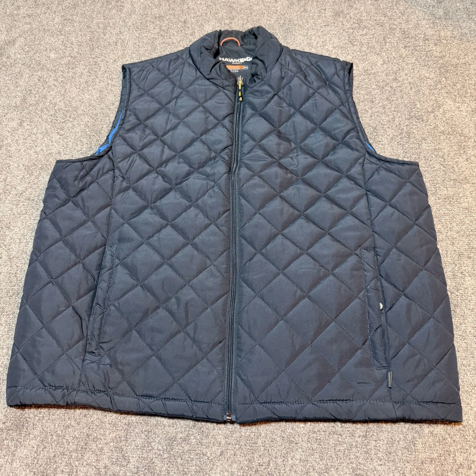 Hawke Co Vest Mens XXL Blue Quilted Mock Neck Full Zip Pockets Performance Sport