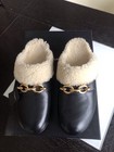 Saint Laurent Clogs, Gr. 39,5, Shearling,  Schwarz, Glattleder, wie Neu