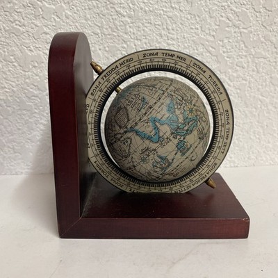 Vintage Zona Torrida Globe Bookend Old World Wood 6 inch in Great Condition 