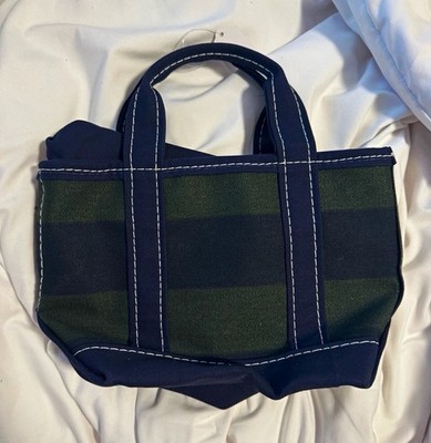 L.L.Bean Boat and Tote Zip-Top Stripe Mini Tote Green/Navy