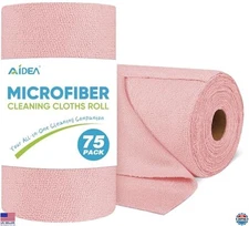 Microfiber Cleaning Cloth Roll 75PK, Tear Away Reusable Towels, Lint Free Rags