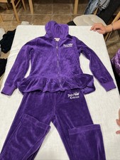 Juicy Couture Girls 2-Piece Velour Tracksuit Set Hoodie  Joggers Purple