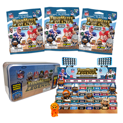 2026 NFL TEENYMATES LEGENDS SERIES 4 COLLECTOR TIN 3 PACKS ORANGE