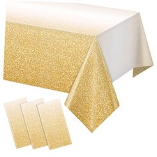 Ombre Plastic Tablecloth for Parties, Gradient Yellow Disposable 3 Pack Gold