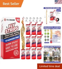 Super Sticky 10-Piece Fly Paper Trap Roll - Non-Toxic & Effective Bug Catchers