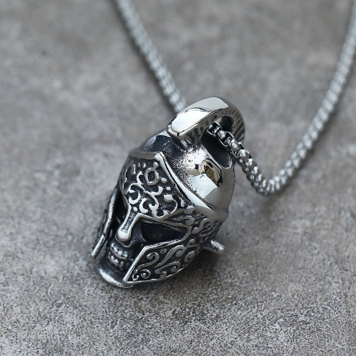 Vintage Spartan Warrior Helmet Pendant Necklace Stainless Steel