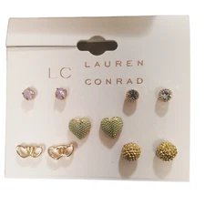 LC Lauren Conrad Women's Stud Earrings Set Gold Plated Green Multi NWT