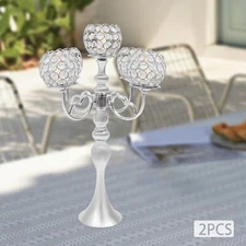 2 Pack 5 Arm Anti-oxidation Crystal Candelabra Centerpieces Candle Holders