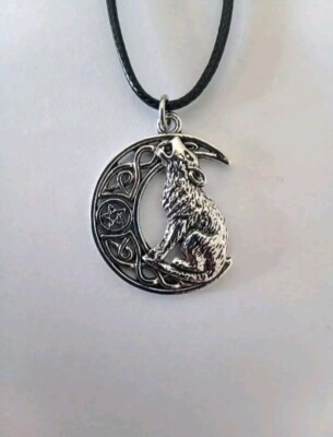 Howling Wolf And Moon Pendant Necklace Gift Womens Mens Birthday Jewellery