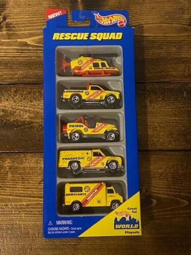 HOT WHEELS RESCUE SQUAD #17489 GIFT PACK 1996 1997 SEALED NRFP 5 VEHICLES  - Picture 1 of 8